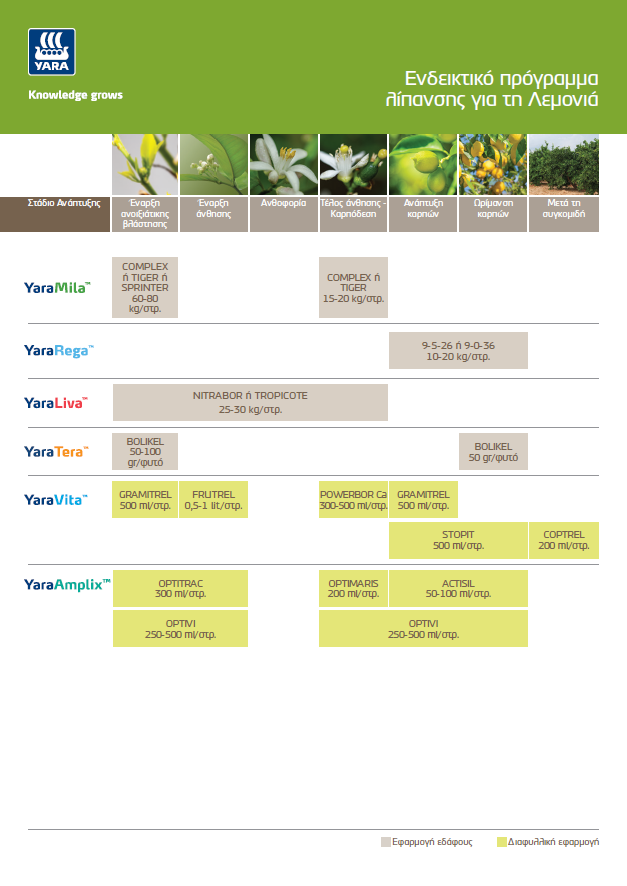 Πρόγραμμα λίπανσης για την λεμονιά