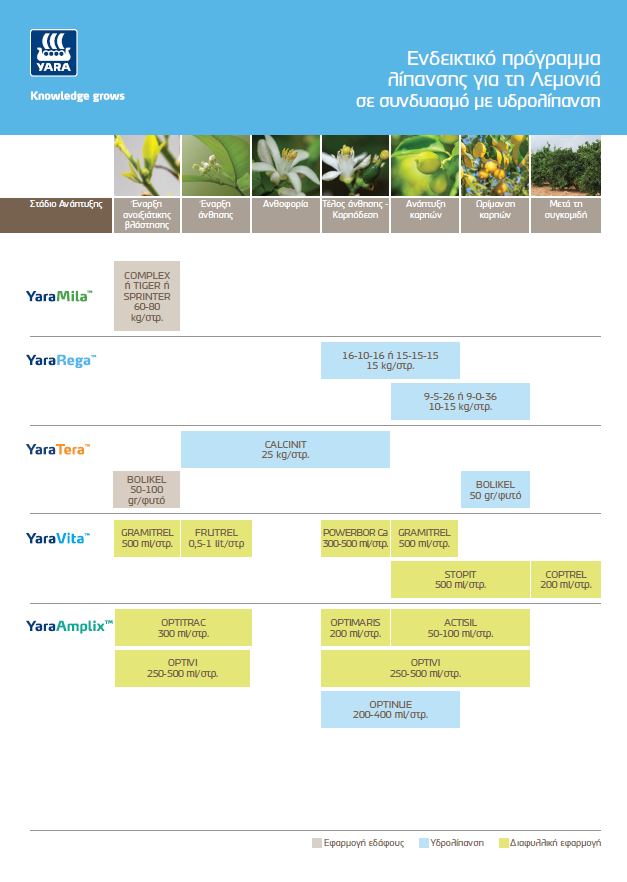 Πρόγραμμα λίπανσης για την λεμονιά με υδρολίπανση
